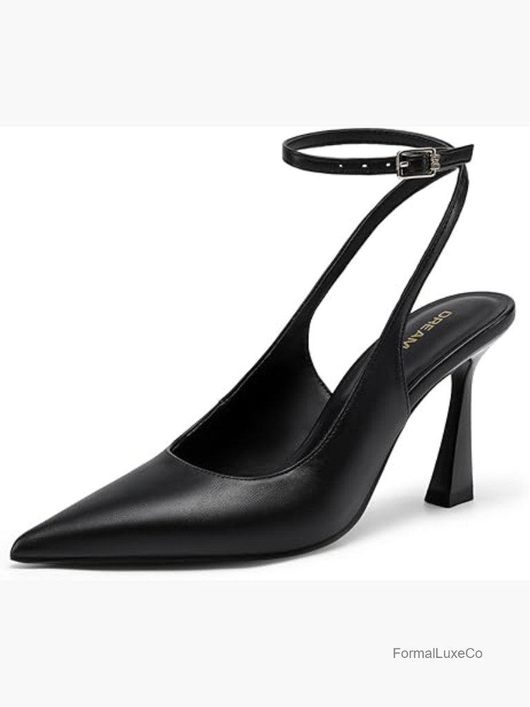 Slingback Heels Pointed Toe Block Pump Adjustable Strap Work Dress Shoes